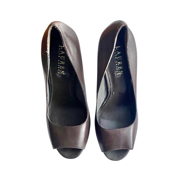 Ralph Lauren Leather Peep-Toe Pump Heels Brown - Picture 4 of 7